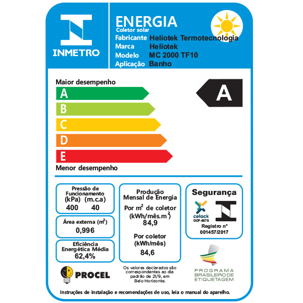 etiqueta inmetro de coletor solar MC1300 TF10